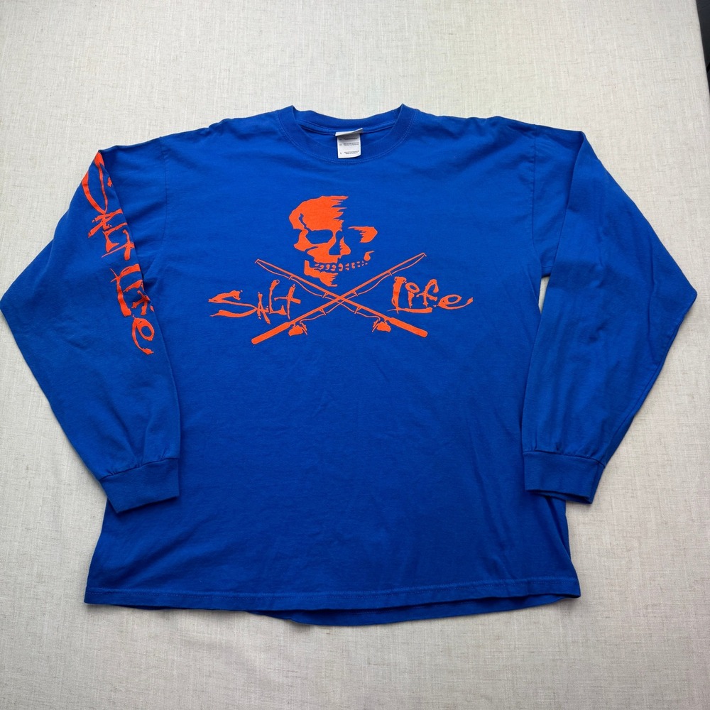 Salt Life Long Sleeve T-Shirt Mens Large Blue Skull Fishing Graphic Beach Surf